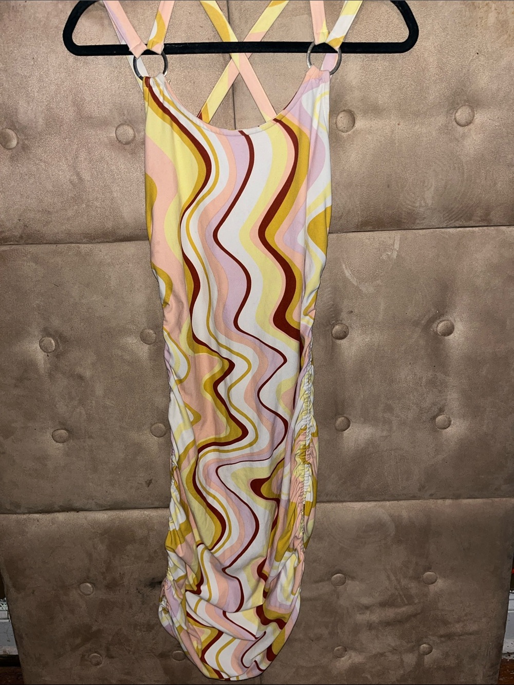 No Boundaries Pink, Yellow & Cream Wave-Print Midi Dress